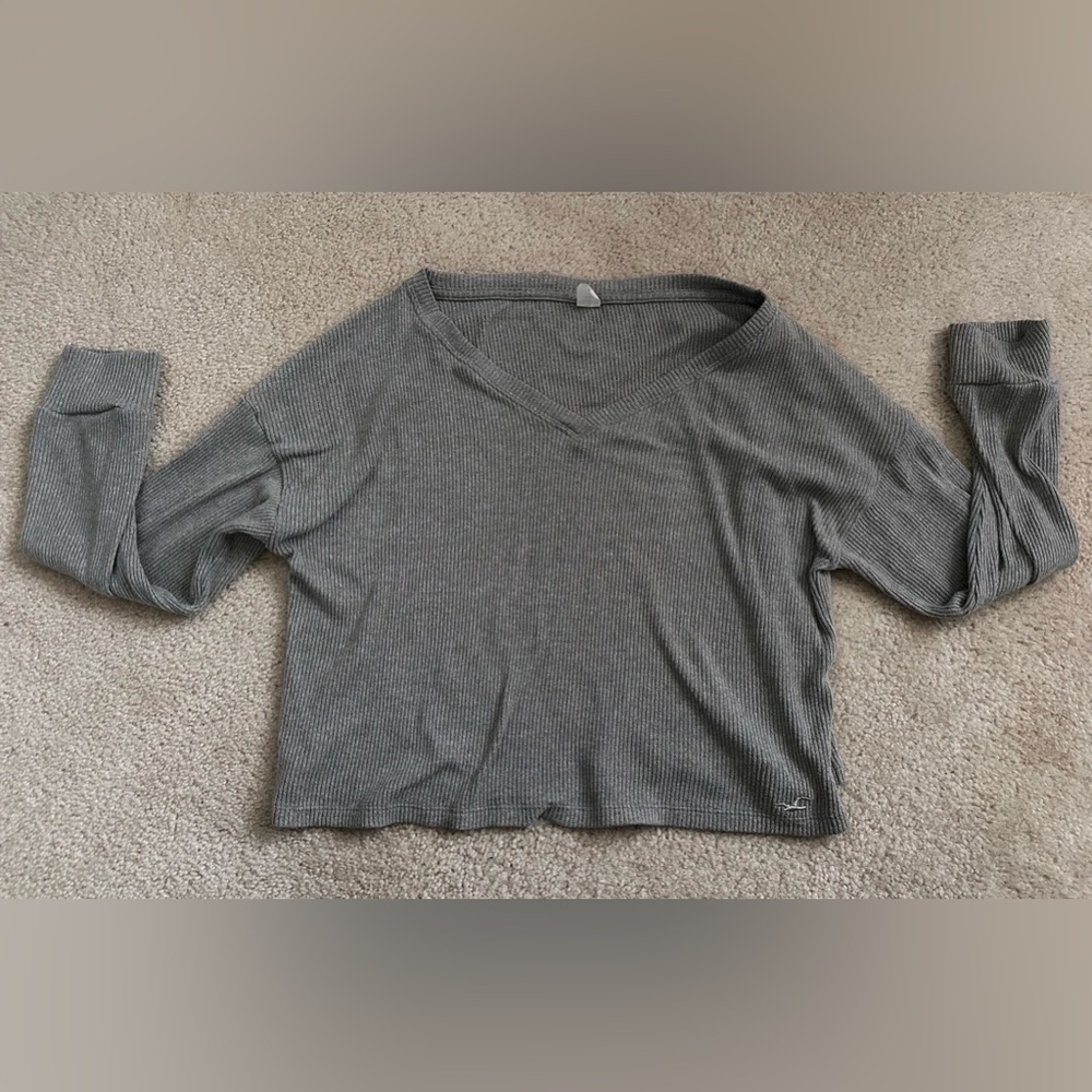 Hollister Easy Cozy Ribbed Long-Sleeve Top Grey Small